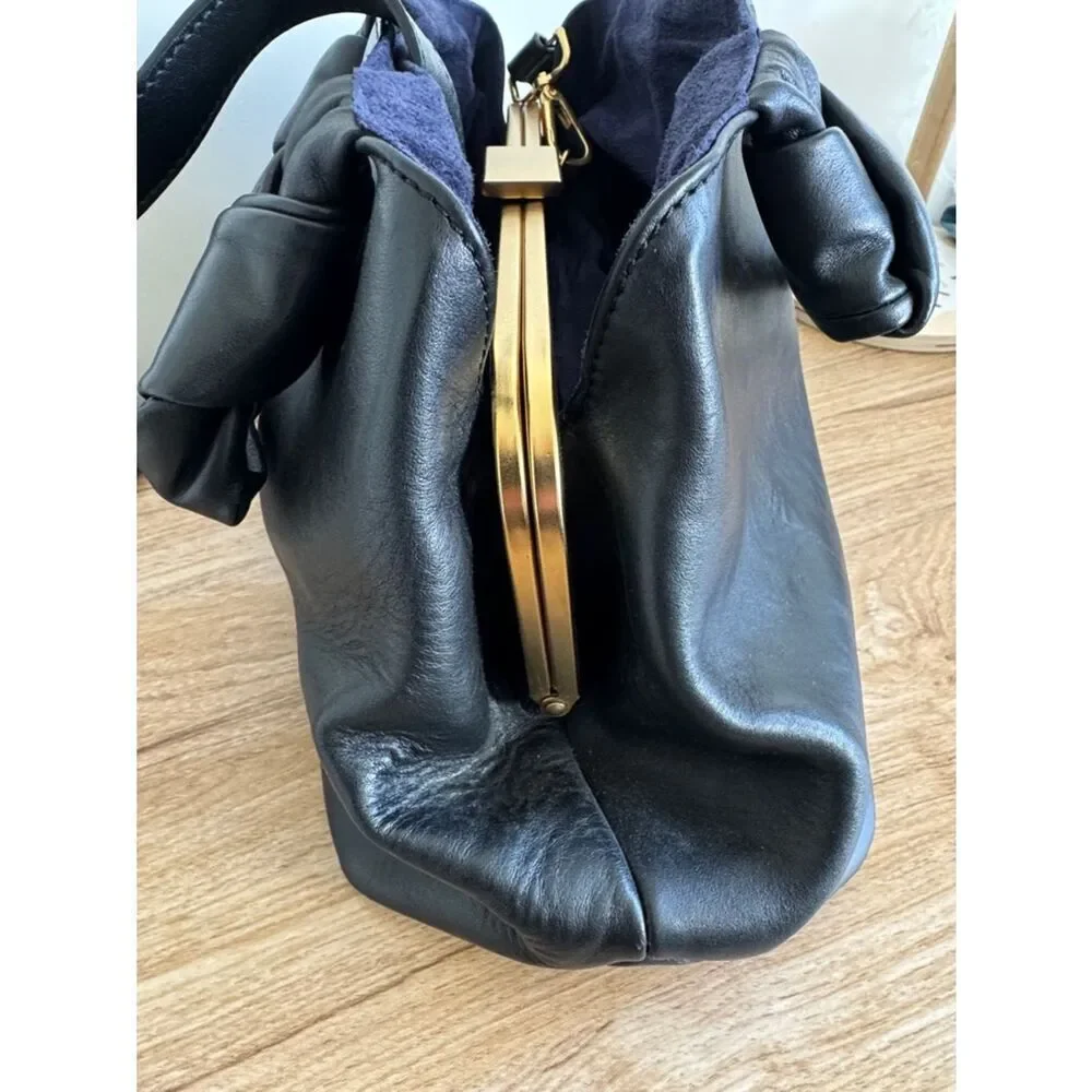 LIA NUMA Black Leather Tote Handbag Satchel Classic Shoulder Bag Made in Italy